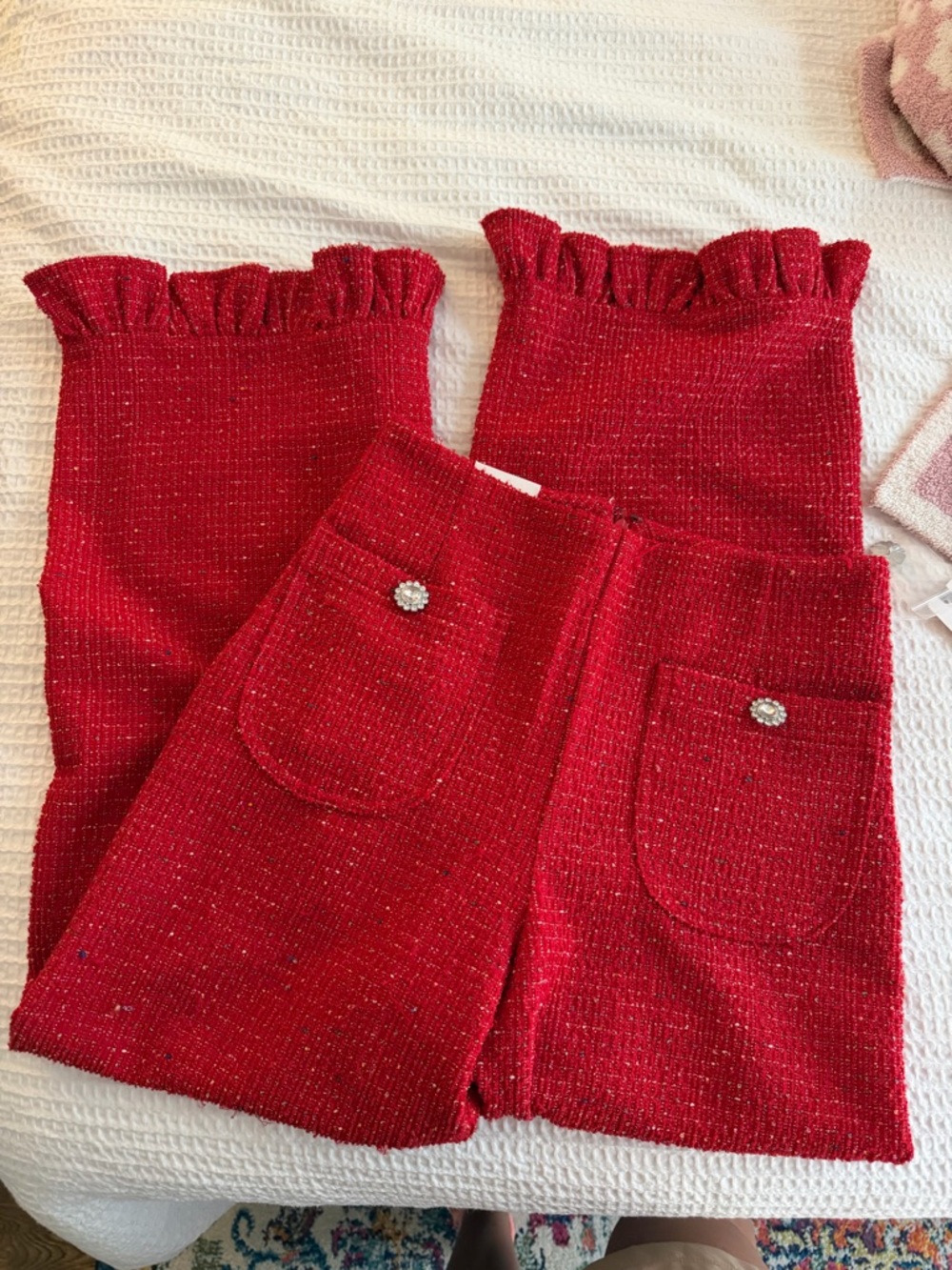 Maeve Red Tweed pants with Sparkle Detail